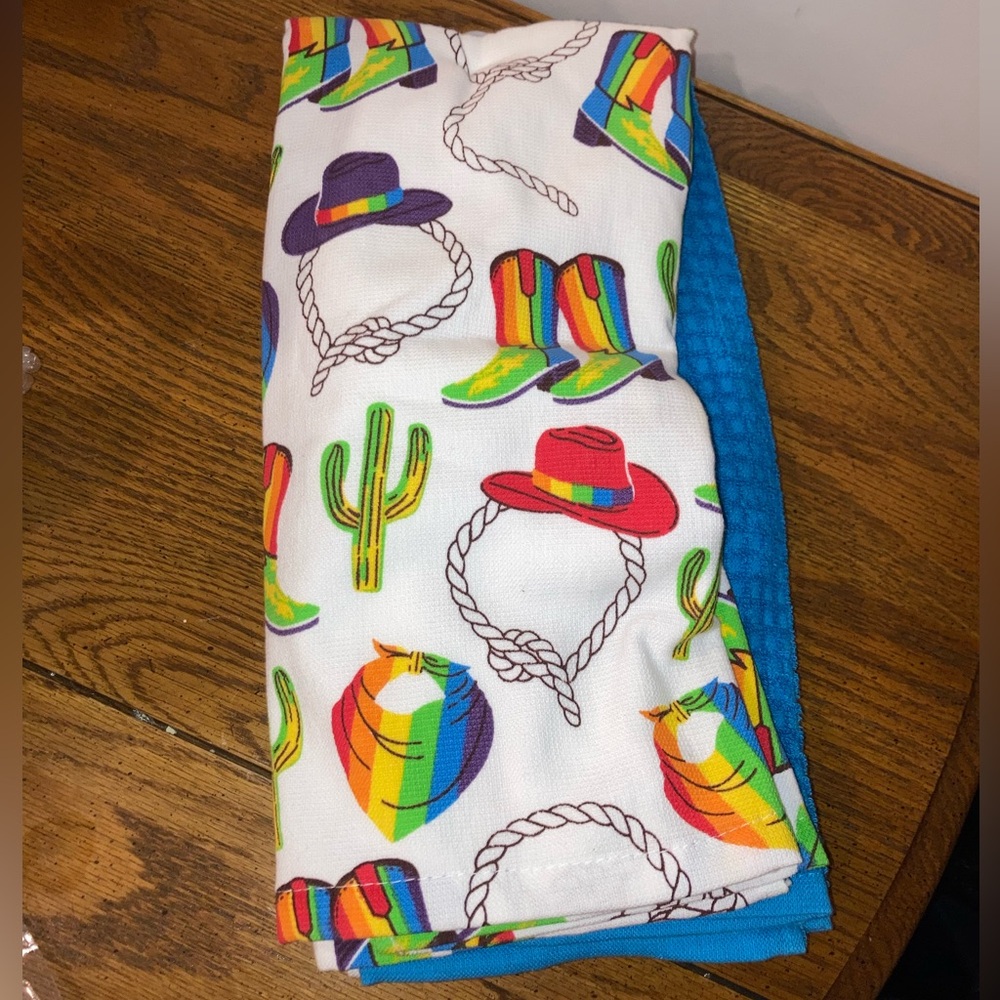 Kitchen Towel Set - 3, Rainbow Cow Girl - NWT